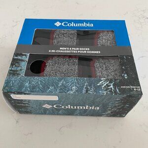 Columbia Men's 4 Pair Crew Socks Cushioned Reinforced Heel & Toe Blk Grey Red